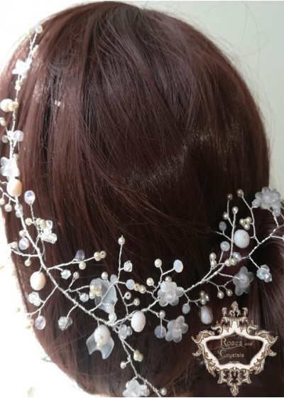 Ръчно изработен аксесоар за коса с кристали в цвят светла праскова Peach Blossom by Rosie